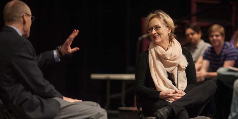 Guest artist Meryl Streep speaking to a class.